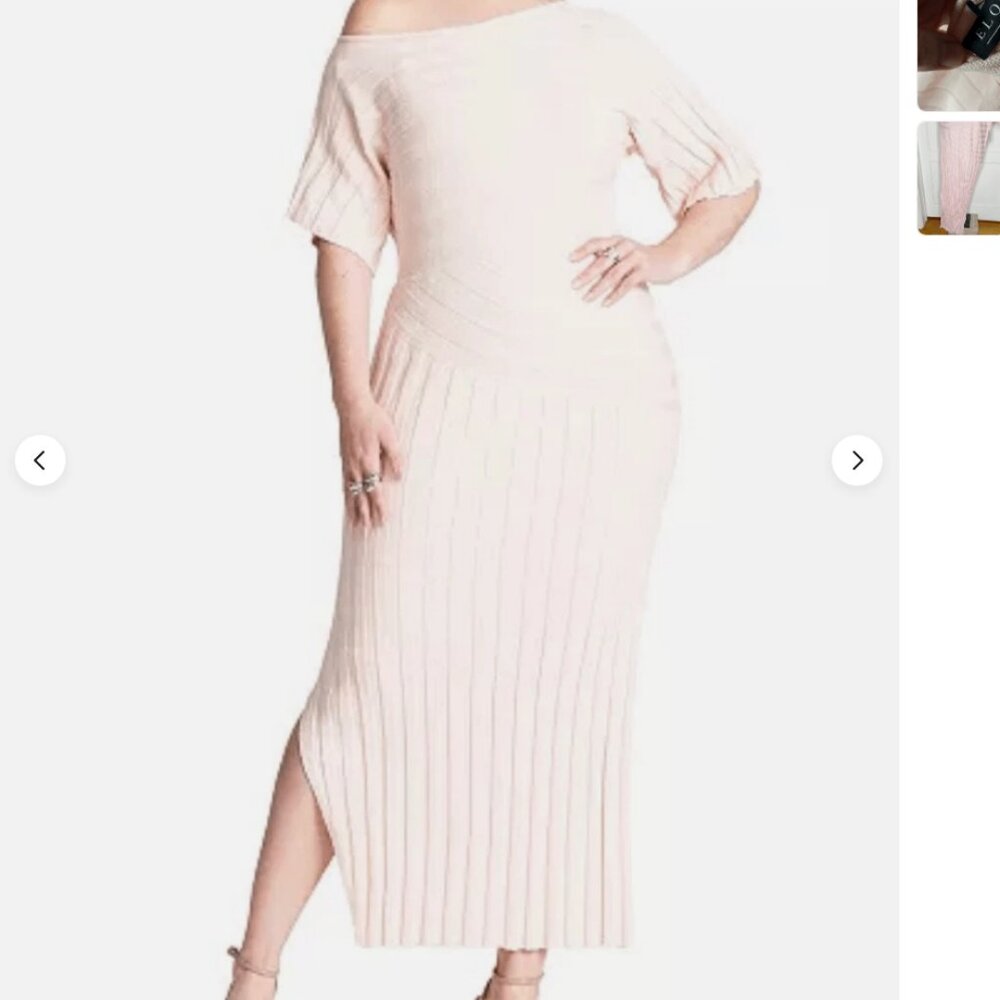 Eloquii Mixed Directional Rib Midi Dress PEACH 18/20